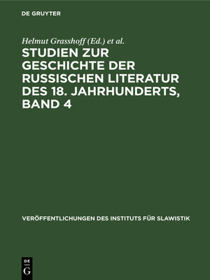 cover image of Studien zur Geschichte der russischen Literatur des 18. Jahrhunderts, Band 4